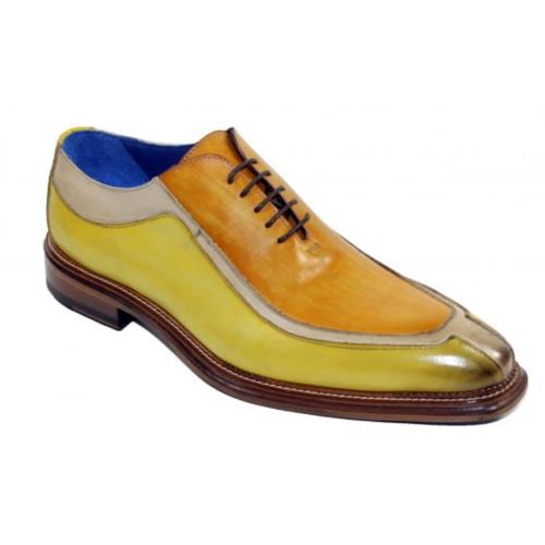 Emilio Franco "Angello" Yellow Combination Hand Painted Calfskin Lace-Up Shoes.